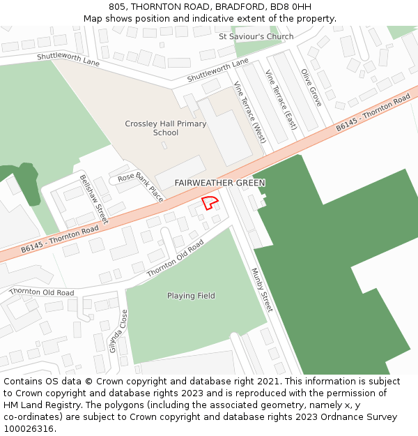 805, THORNTON ROAD, BRADFORD, BD8 0HH: Location map and indicative extent of plot