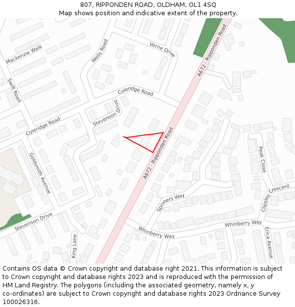 807, RIPPONDEN ROAD, OLDHAM, OL1 4SQ: Location map and indicative extent of plot