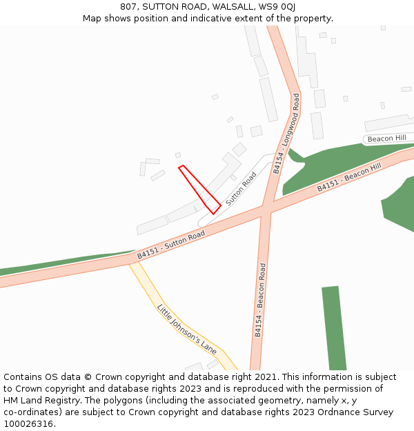 807, SUTTON ROAD, WALSALL, WS9 0QJ: Location map and indicative extent of plot