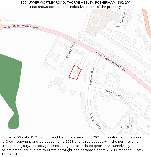 809, UPPER WORTLEY ROAD, THORPE HESLEY, ROTHERHAM, S61 2PN: Location map and indicative extent of plot