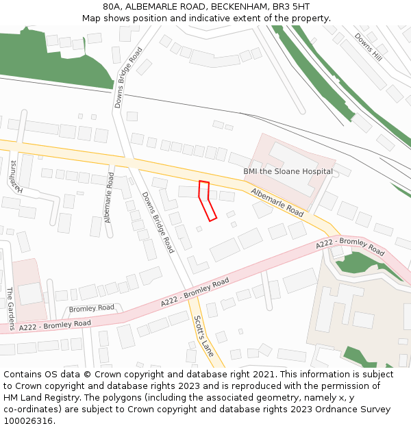 80A, ALBEMARLE ROAD, BECKENHAM, BR3 5HT: Location map and indicative extent of plot