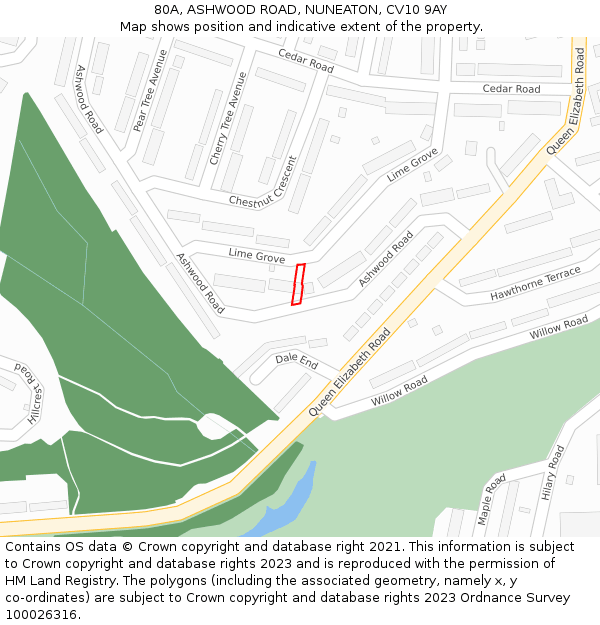80A, ASHWOOD ROAD, NUNEATON, CV10 9AY: Location map and indicative extent of plot