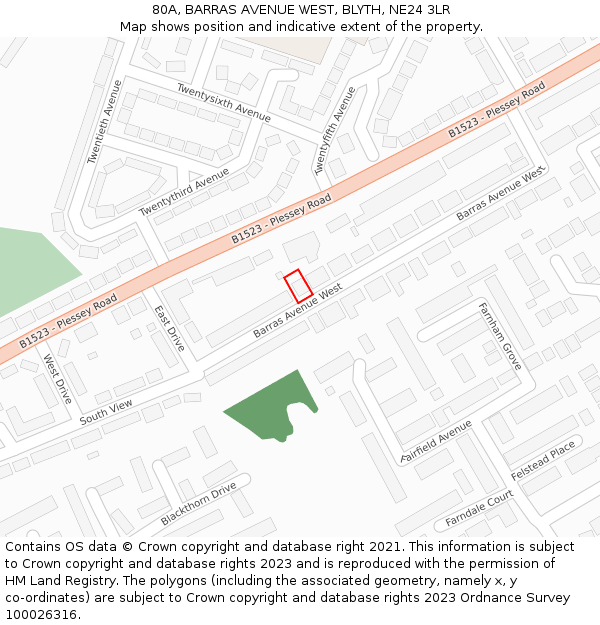 80A, BARRAS AVENUE WEST, BLYTH, NE24 3LR: Location map and indicative extent of plot