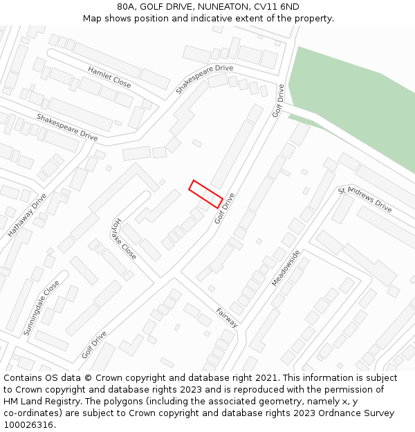 80A, GOLF DRIVE, NUNEATON, CV11 6ND: Location map and indicative extent of plot