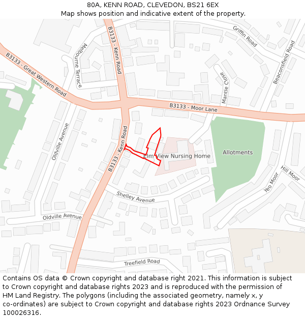 80A, KENN ROAD, CLEVEDON, BS21 6EX: Location map and indicative extent of plot