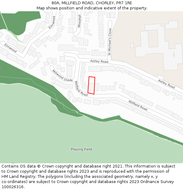 80A, MILLFIELD ROAD, CHORLEY, PR7 1RE: Location map and indicative extent of plot