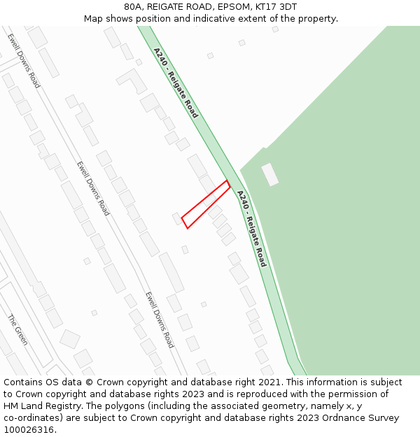 80A, REIGATE ROAD, EPSOM, KT17 3DT: Location map and indicative extent of plot