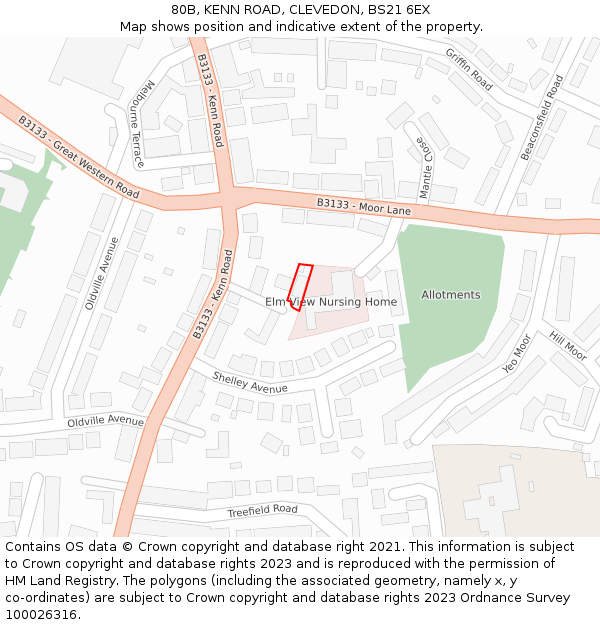 80B, KENN ROAD, CLEVEDON, BS21 6EX: Location map and indicative extent of plot