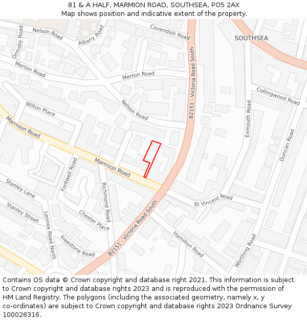 81 & A HALF, MARMION ROAD, SOUTHSEA, PO5 2AX: Location map and indicative extent of plot