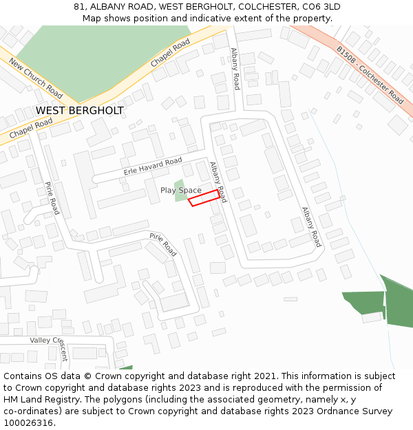 81, ALBANY ROAD, WEST BERGHOLT, COLCHESTER, CO6 3LD: Location map and indicative extent of plot