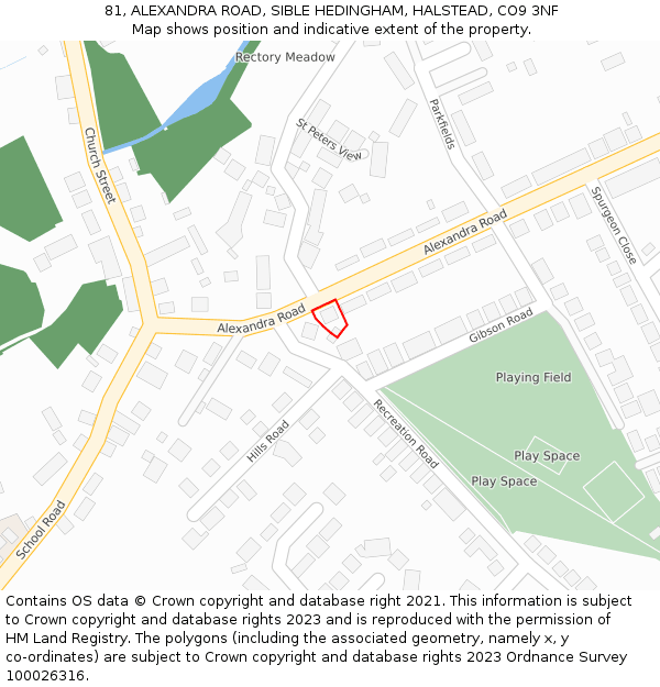81, ALEXANDRA ROAD, SIBLE HEDINGHAM, HALSTEAD, CO9 3NF: Location map and indicative extent of plot