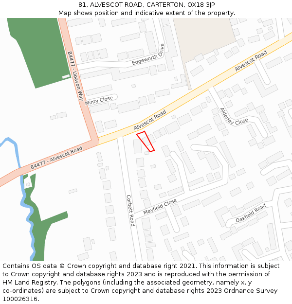 81, ALVESCOT ROAD, CARTERTON, OX18 3JP: Location map and indicative extent of plot