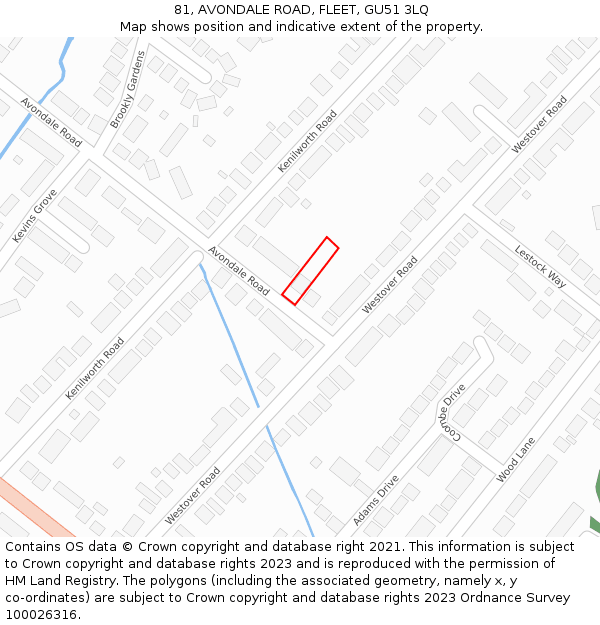 81, AVONDALE ROAD, FLEET, GU51 3LQ: Location map and indicative extent of plot