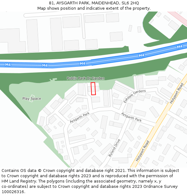 81, AYSGARTH PARK, MAIDENHEAD, SL6 2HQ: Location map and indicative extent of plot
