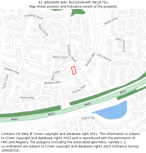 81, BADGERS WAY, BUCKINGHAM, MK18 7EU: Location map and indicative extent of plot