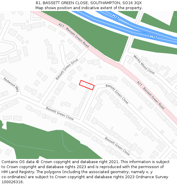 81, BASSETT GREEN CLOSE, SOUTHAMPTON, SO16 3QX: Location map and indicative extent of plot
