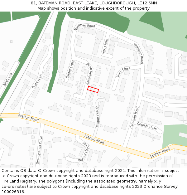 81, BATEMAN ROAD, EAST LEAKE, LOUGHBOROUGH, LE12 6NN: Location map and indicative extent of plot