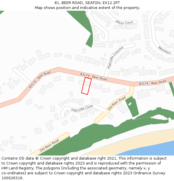 81, BEER ROAD, SEATON, EX12 2PT: Location map and indicative extent of plot