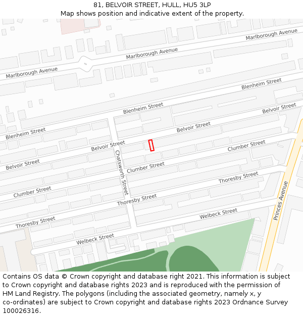 81, BELVOIR STREET, HULL, HU5 3LP: Location map and indicative extent of plot