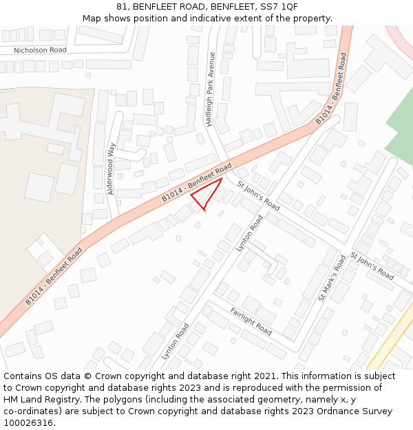 81, BENFLEET ROAD, BENFLEET, SS7 1QF: Location map and indicative extent of plot