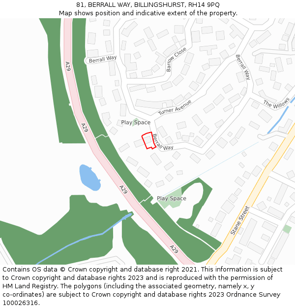 81, BERRALL WAY, BILLINGSHURST, RH14 9PQ: Location map and indicative extent of plot