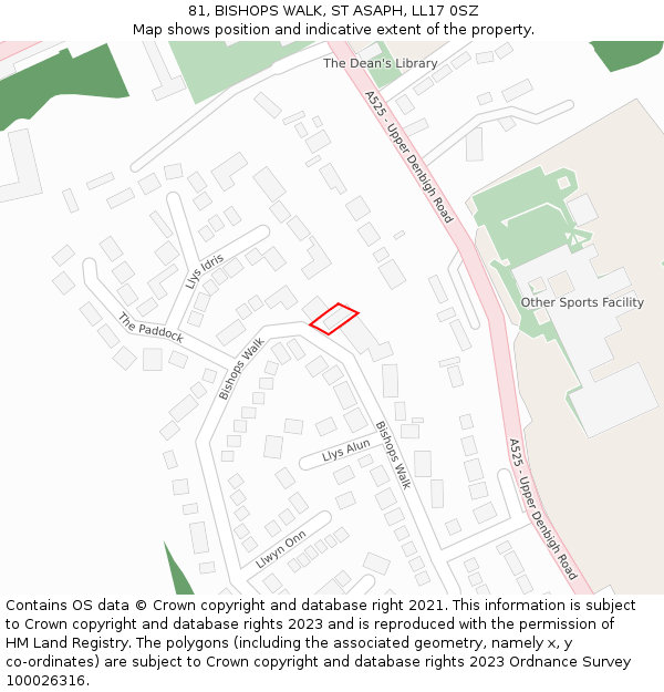 81, BISHOPS WALK, ST ASAPH, LL17 0SZ: Location map and indicative extent of plot