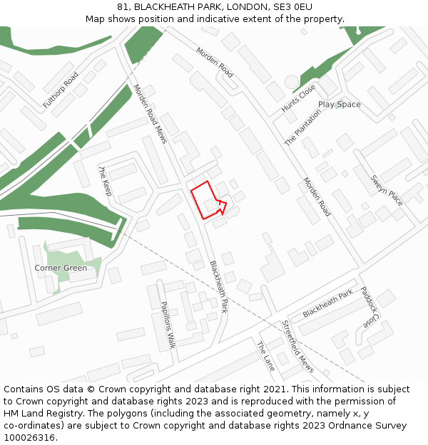 81, BLACKHEATH PARK, LONDON, SE3 0EU: Location map and indicative extent of plot