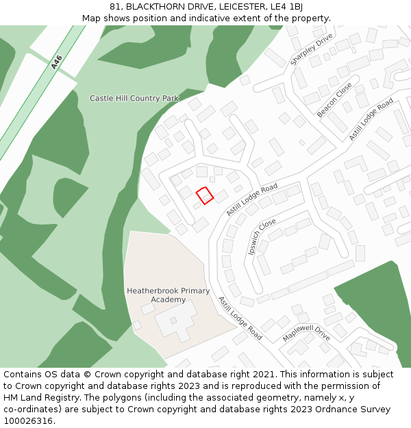 81, BLACKTHORN DRIVE, LEICESTER, LE4 1BJ: Location map and indicative extent of plot