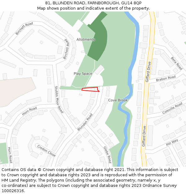 81, BLUNDEN ROAD, FARNBOROUGH, GU14 8QP: Location map and indicative extent of plot