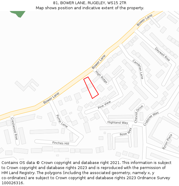 81, BOWER LANE, RUGELEY, WS15 2TR: Location map and indicative extent of plot