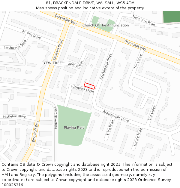 81, BRACKENDALE DRIVE, WALSALL, WS5 4DA: Location map and indicative extent of plot