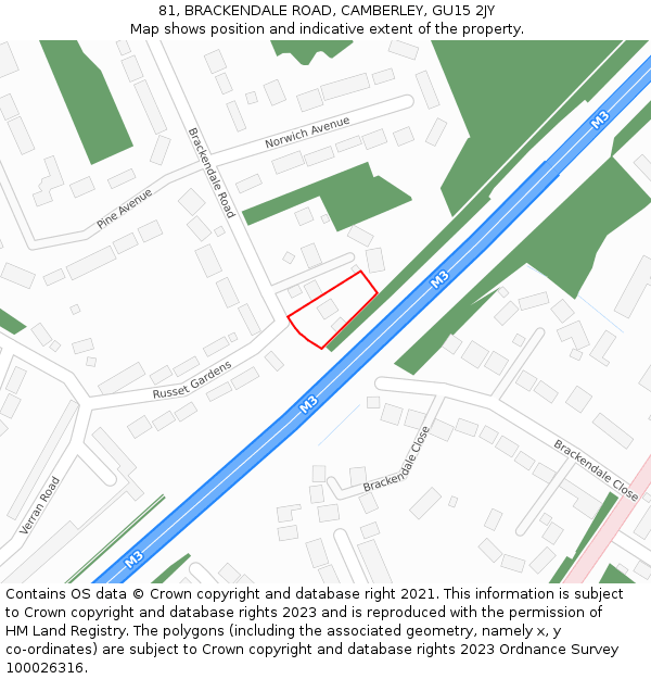 81, BRACKENDALE ROAD, CAMBERLEY, GU15 2JY: Location map and indicative extent of plot