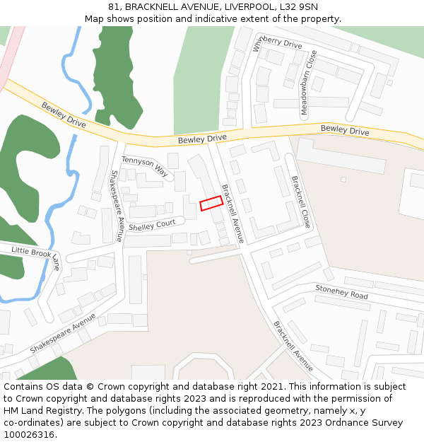 81, BRACKNELL AVENUE, LIVERPOOL, L32 9SN: Location map and indicative extent of plot