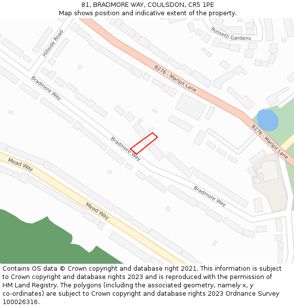 81, BRADMORE WAY, COULSDON, CR5 1PE: Location map and indicative extent of plot