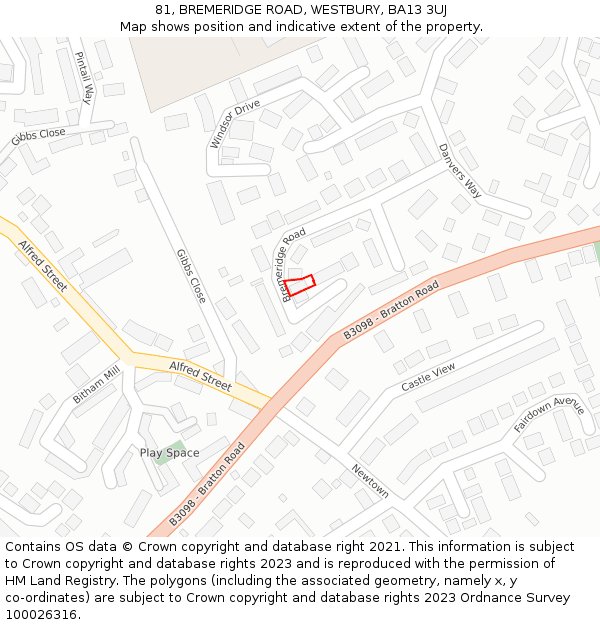81, BREMERIDGE ROAD, WESTBURY, BA13 3UJ: Location map and indicative extent of plot