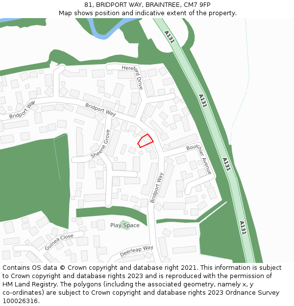 81, BRIDPORT WAY, BRAINTREE, CM7 9FP: Location map and indicative extent of plot