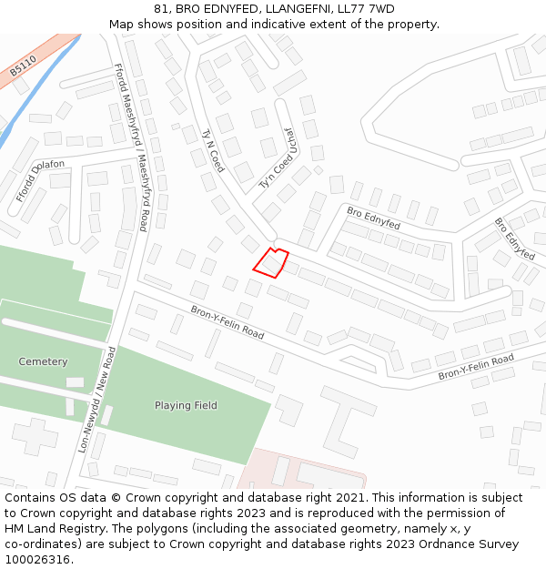 81, BRO EDNYFED, LLANGEFNI, LL77 7WD: Location map and indicative extent of plot