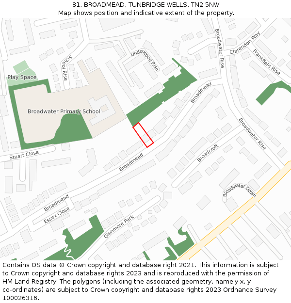 81, BROADMEAD, TUNBRIDGE WELLS, TN2 5NW: Location map and indicative extent of plot