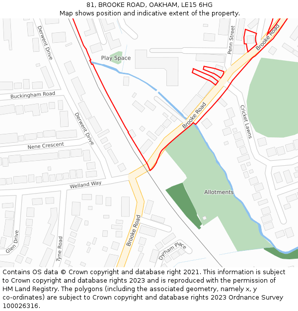 81, BROOKE ROAD, OAKHAM, LE15 6HG: Location map and indicative extent of plot