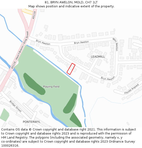 81, BRYN AWELON, MOLD, CH7 1LT: Location map and indicative extent of plot