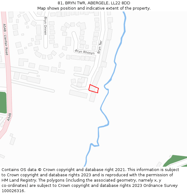 81, BRYN TWR, ABERGELE, LL22 8DD: Location map and indicative extent of plot