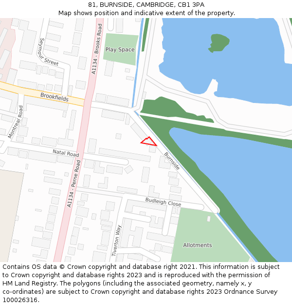 81, BURNSIDE, CAMBRIDGE, CB1 3PA: Location map and indicative extent of plot