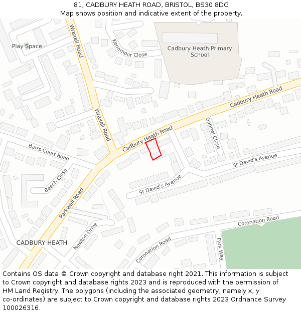 81, CADBURY HEATH ROAD, BRISTOL, BS30 8DG: Location map and indicative extent of plot