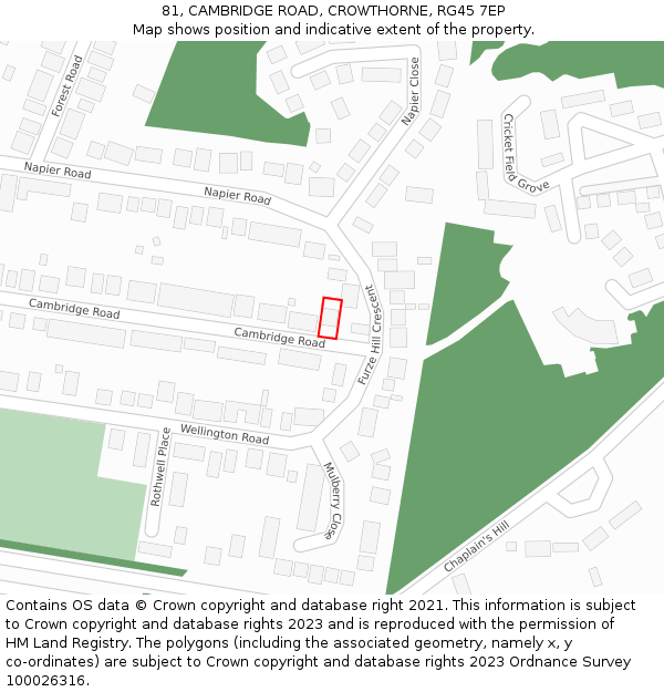 81, CAMBRIDGE ROAD, CROWTHORNE, RG45 7EP: Location map and indicative extent of plot
