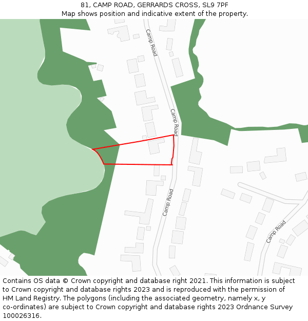 81, CAMP ROAD, GERRARDS CROSS, SL9 7PF: Location map and indicative extent of plot