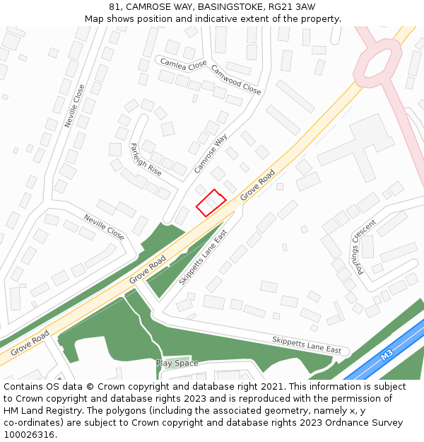 81, CAMROSE WAY, BASINGSTOKE, RG21 3AW: Location map and indicative extent of plot