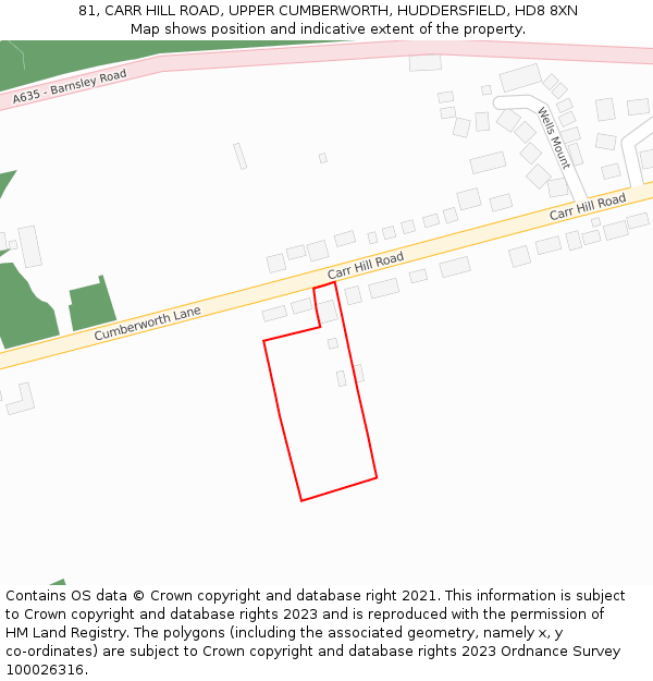 81, CARR HILL ROAD, UPPER CUMBERWORTH, HUDDERSFIELD, HD8 8XN: Location map and indicative extent of plot
