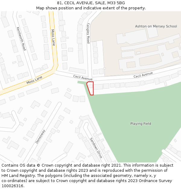81, CECIL AVENUE, SALE, M33 5BG: Location map and indicative extent of plot