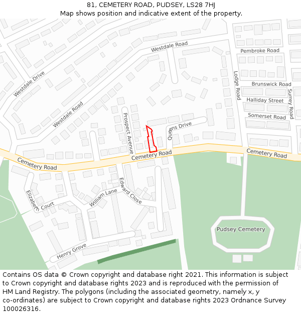 81, CEMETERY ROAD, PUDSEY, LS28 7HJ: Location map and indicative extent of plot