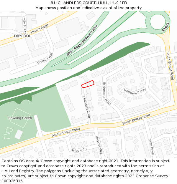 81, CHANDLERS COURT, HULL, HU9 1FB: Location map and indicative extent of plot